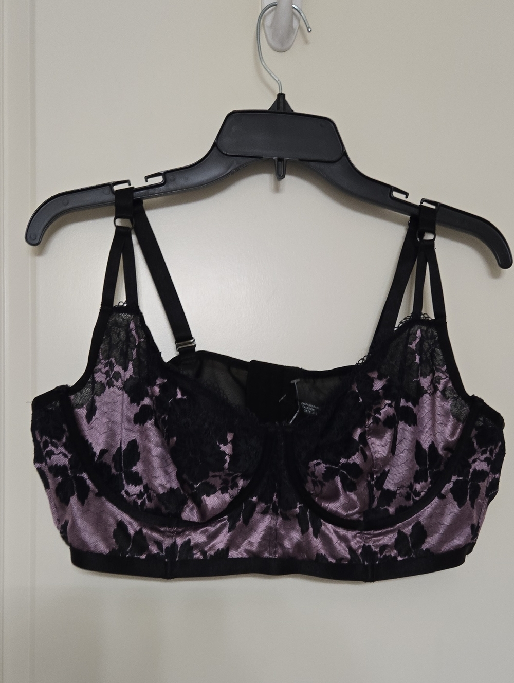 Lavender and Black Lace-Overlay Longline Bra & Garter Belt Set